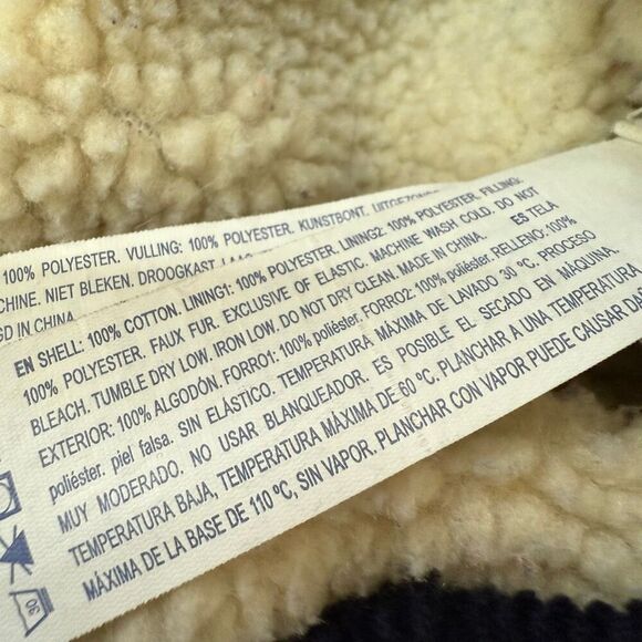 Forever 21 Corduroy Blue Navy Cream Bomber Aviator Sherpa Shearling Coat Jacket - Picture 4 of 6